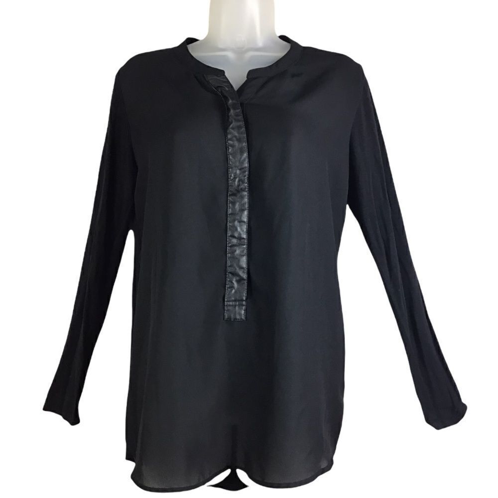 Anthropologie Sunday in Brooklyn Black Sheer  Front Faux Leather Blouse